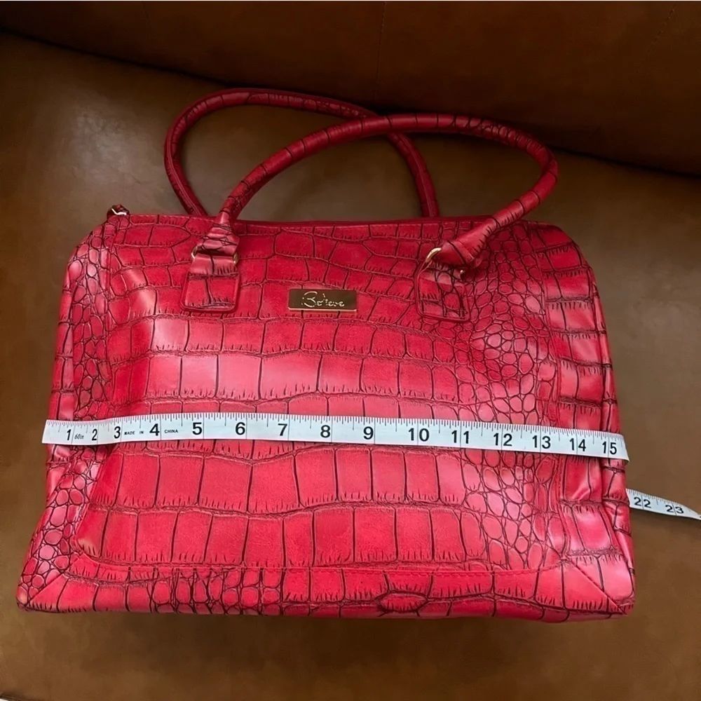 Women’s Red Crocodile Alligator Print Satchel Top Handle Purse Tote Bag